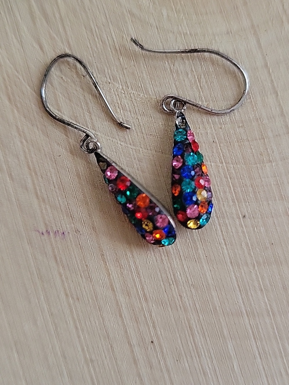 Vintage Sterling 925 Multicolored Rhinestone Crystal Earrings
